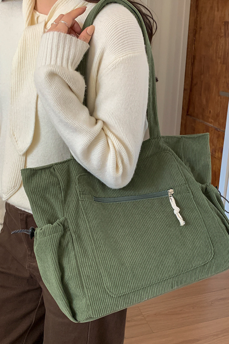Women's Fall Corduroy Multi Pockets Large-Capacity Tote Bag