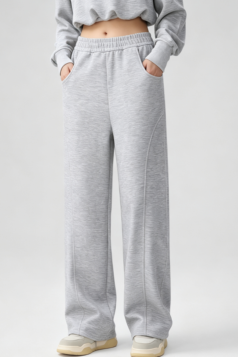 Women's Fall Elastic Waist Seamed Wide Leg Athletic Pants