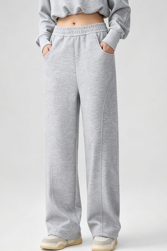 Women's Fall Elastic Waist Seamed Wide Leg Athletic Pants