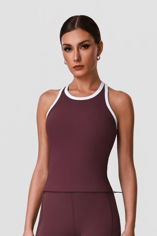 Women's Color-Block Binding Racerback Ribbed Sports Tank Top