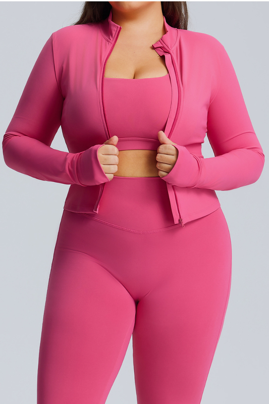 Plus Size Women's Finger Cuffs  Stand Collar Athletic Jacket