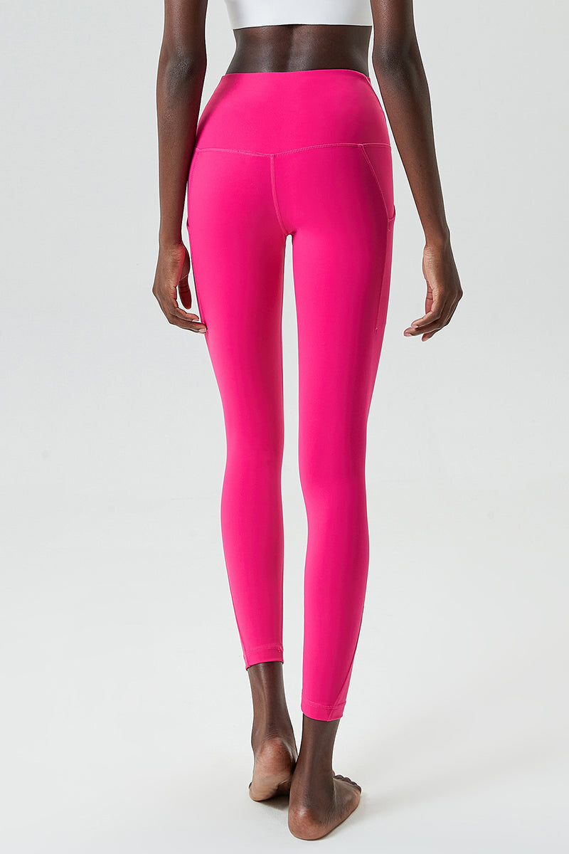 Solid high-waisted side-pocket athletic leggings