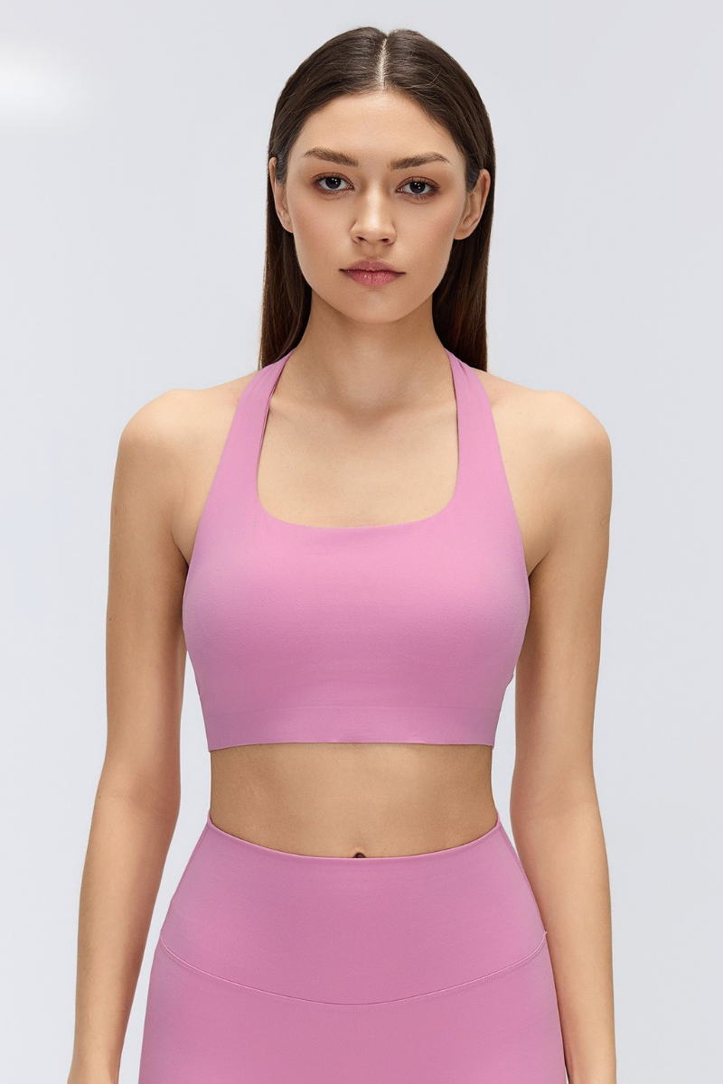 Women's Halter Stretch Removable Pads Solid  Sports Bra