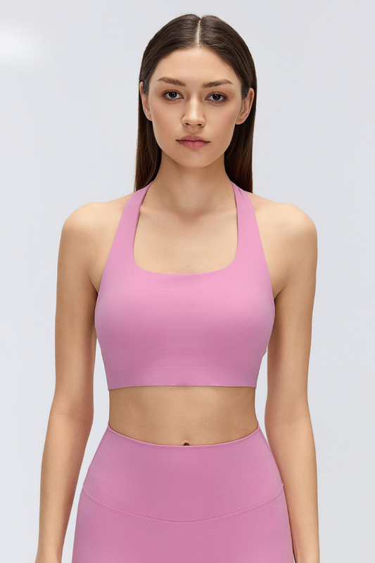 Women's Halter Stretch Removable Pads Solid  Sports Bra