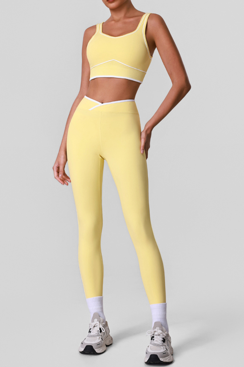 Women's Color Block Crossover Waist Stretchy 2-Piece Sets