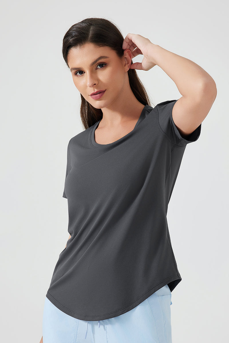 Women Lightweight Breathable Slim-Fit Quick-Dry Yoga Fitness Short-Sleeve Top