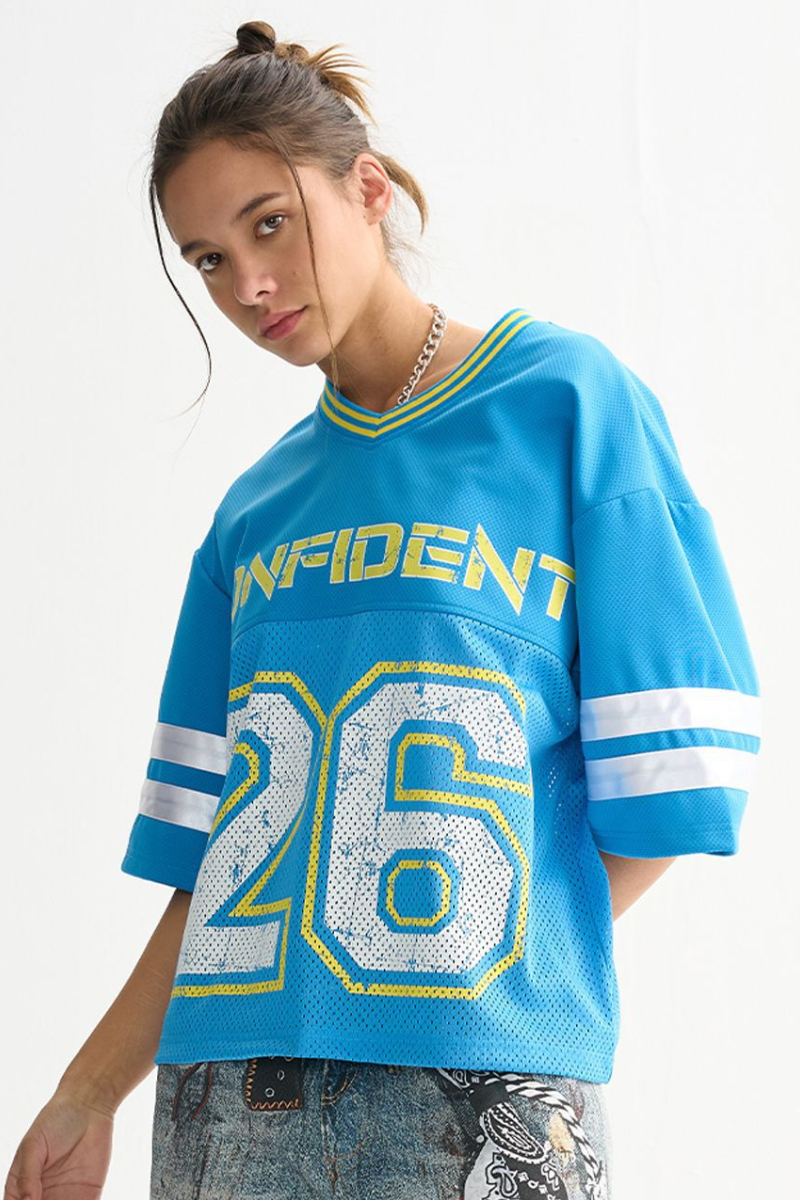 Unisex V-Neck Striped Mesh Athletic Football Jersey Tee