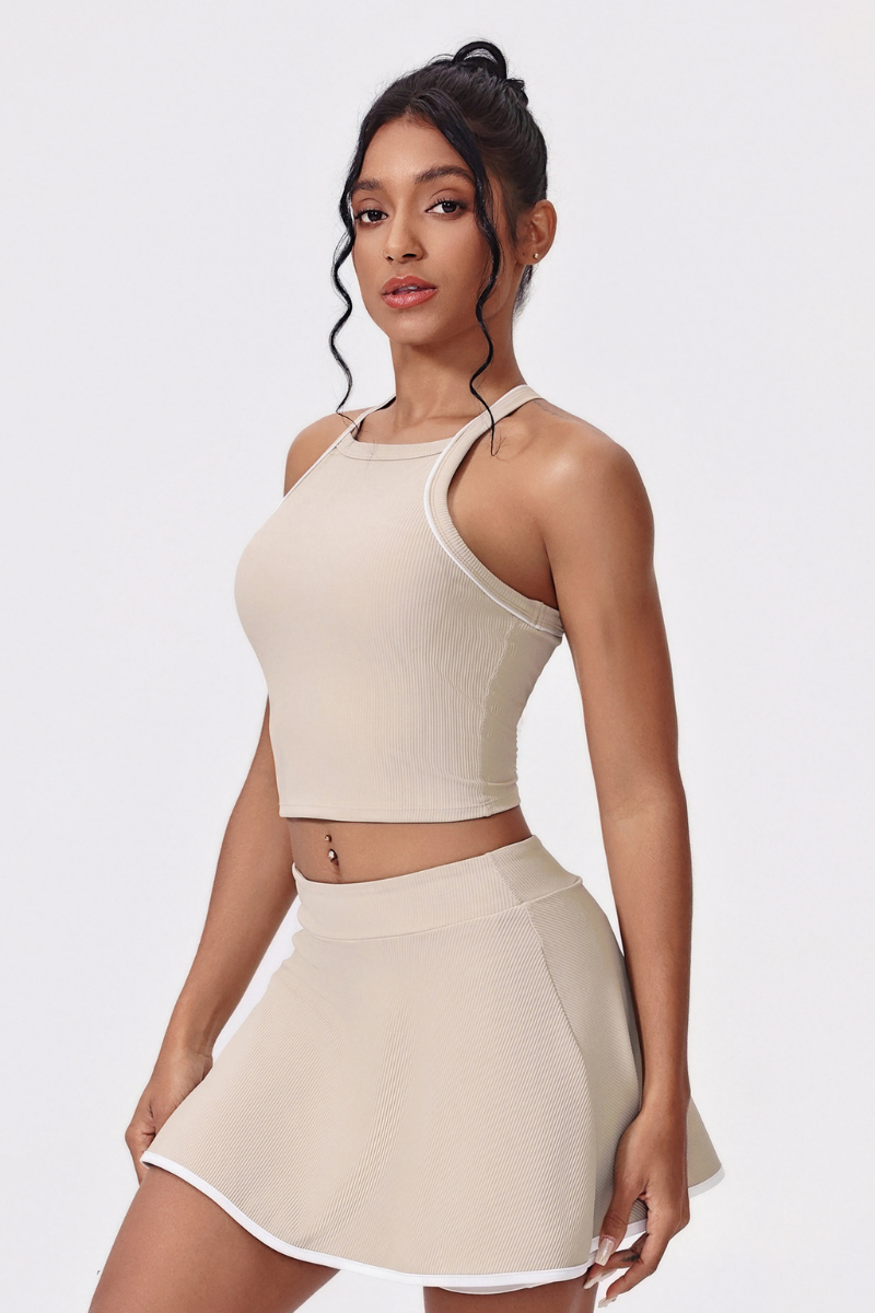 Women's Athletic Tennis Sets:Cropped Tank Top And Skirt