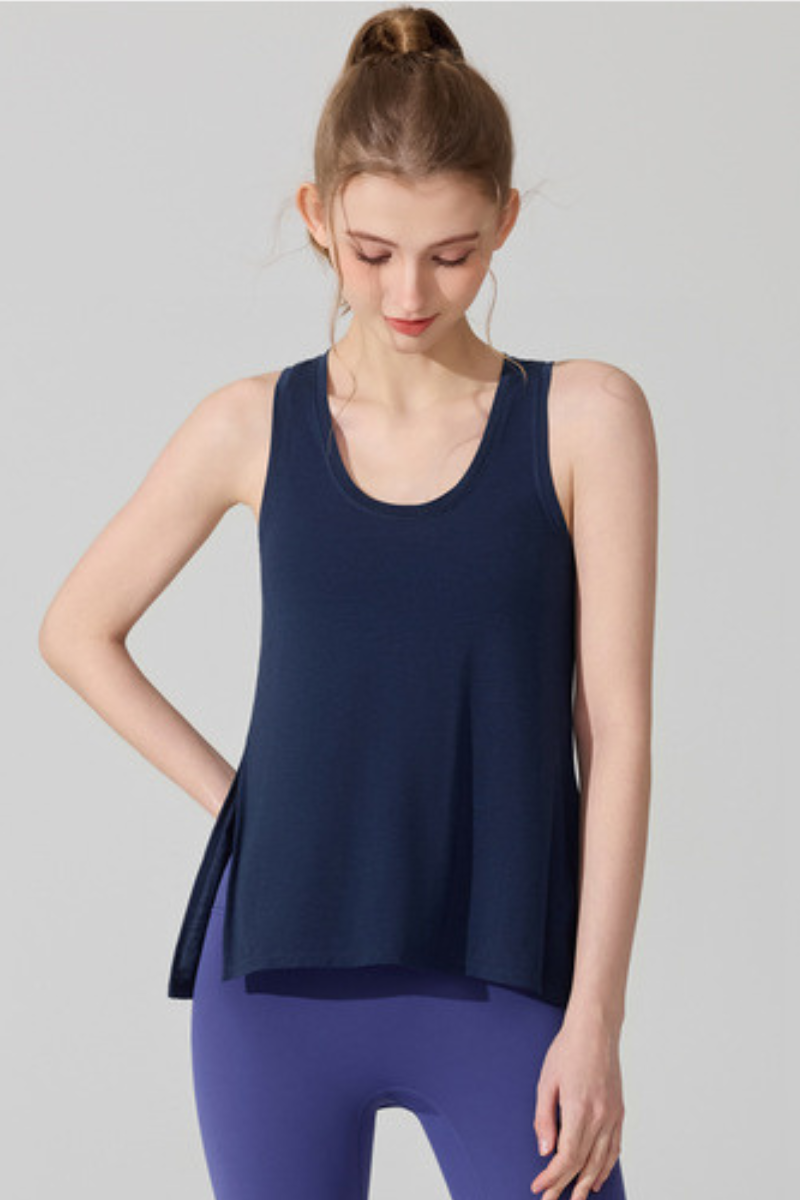 Women's Loose Sleeveless Side Slit Knottable Sports Tank Top
