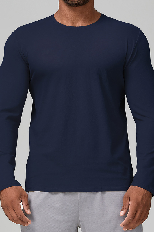 Men's Summer Crew Neck Skin-Friendly Solid Long Sleeve Athletic Top