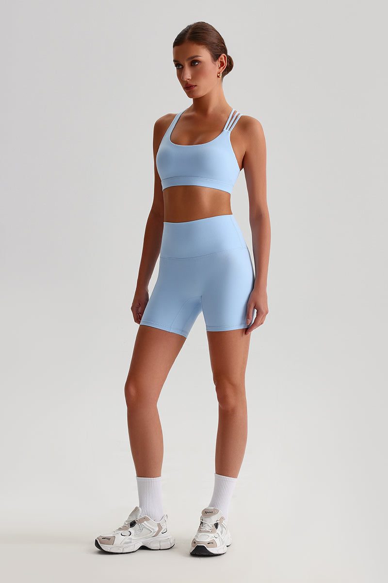 Women Naked Sensation Yoga Shorts Set: Cross-Back Bra + High-Waisted Sculpting Shorts