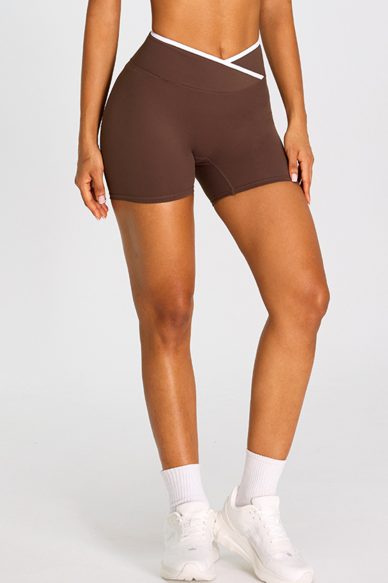 Women's Athletic Cross-Waist Color Block Biker Shorts