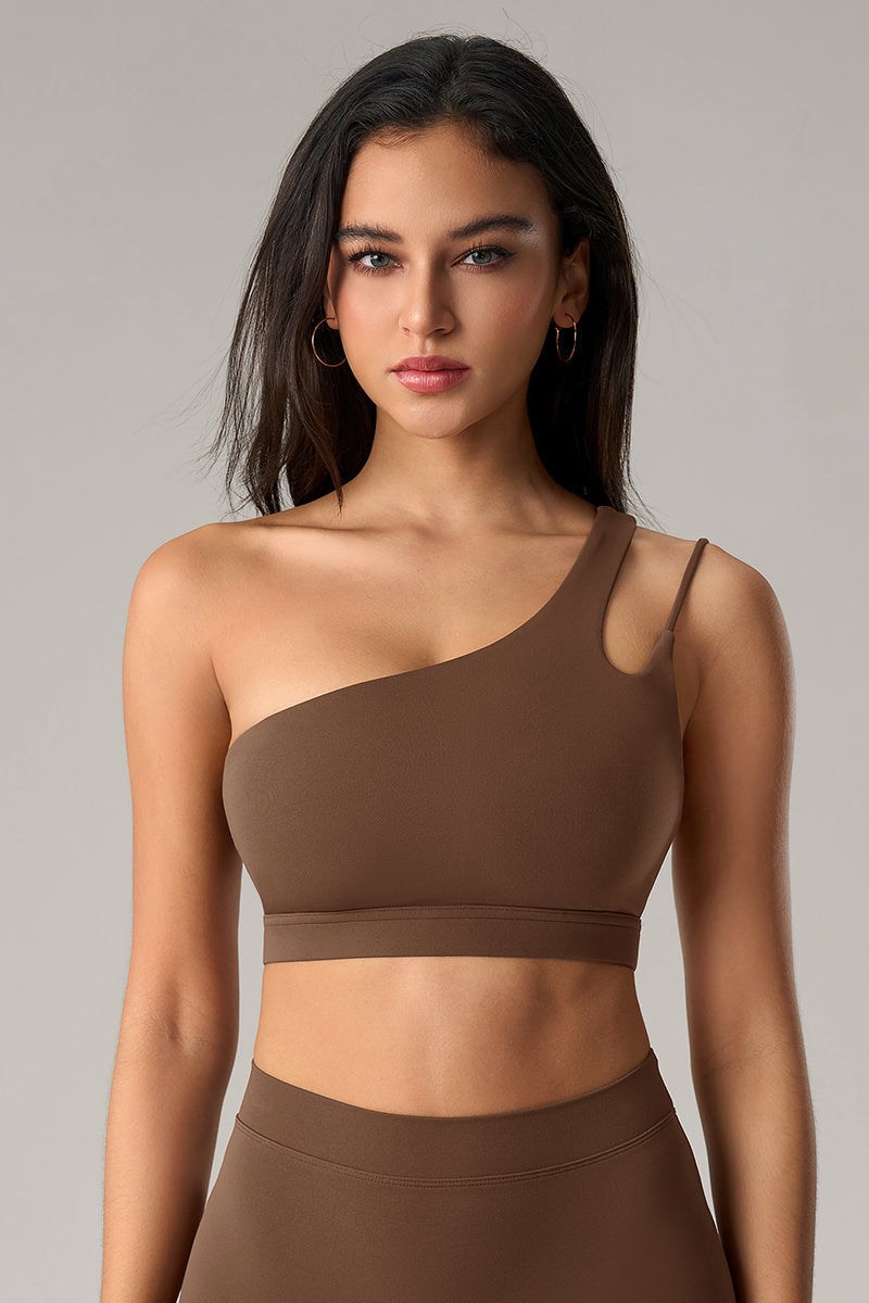 Women Asymmetrical Single Strap Crisscross Back Yoga Sports Bra