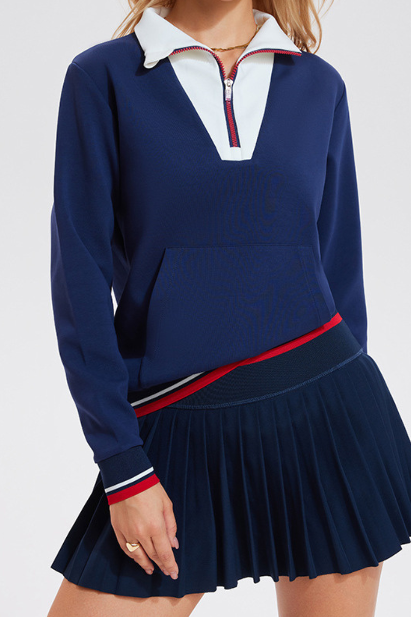 Women's Half-Zip Color Block Front Pocket Tennis Sweatshirt