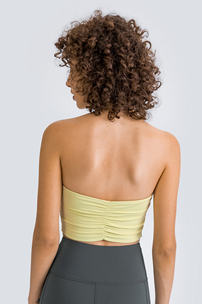 Women Sexy Halter Seamless Ruching Back Sports Bra