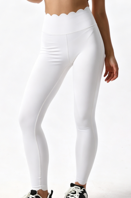 Women's High Waist Scalloped Waist Yoga 9 Inch Leggings