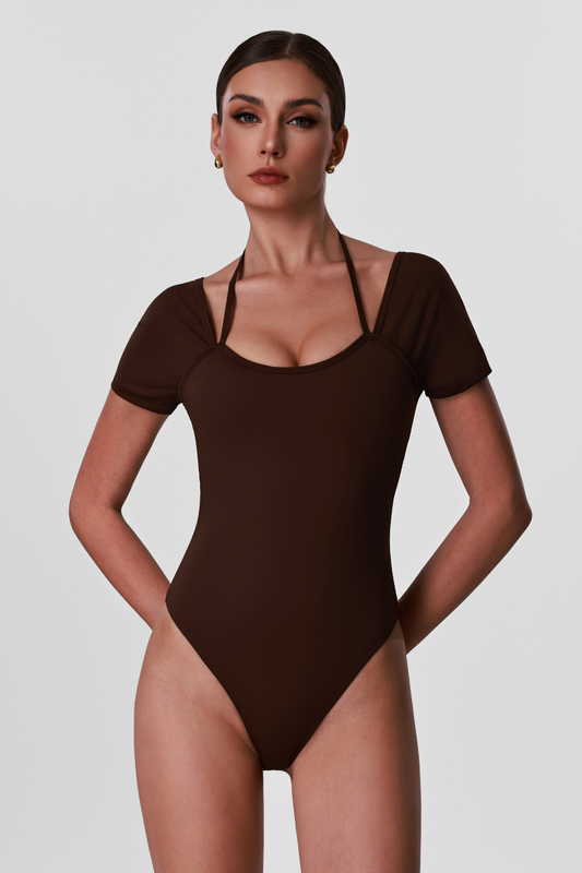 Women's Halter Cross-Back Cut Out One-Piece Yoga Bodysuit