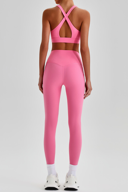 Women's Cross Back Bra & Side Pocket Yoga Leggings Set