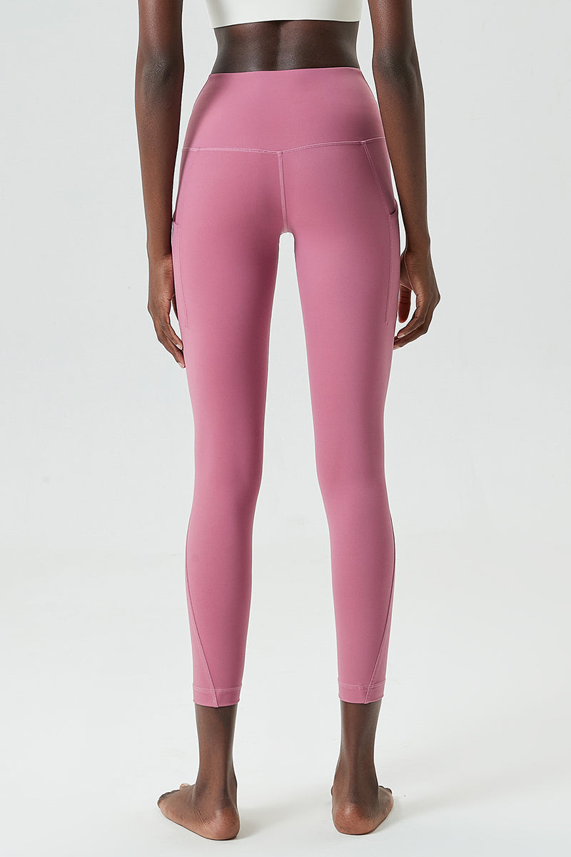 Solid high-waisted side-pocket athletic leggings