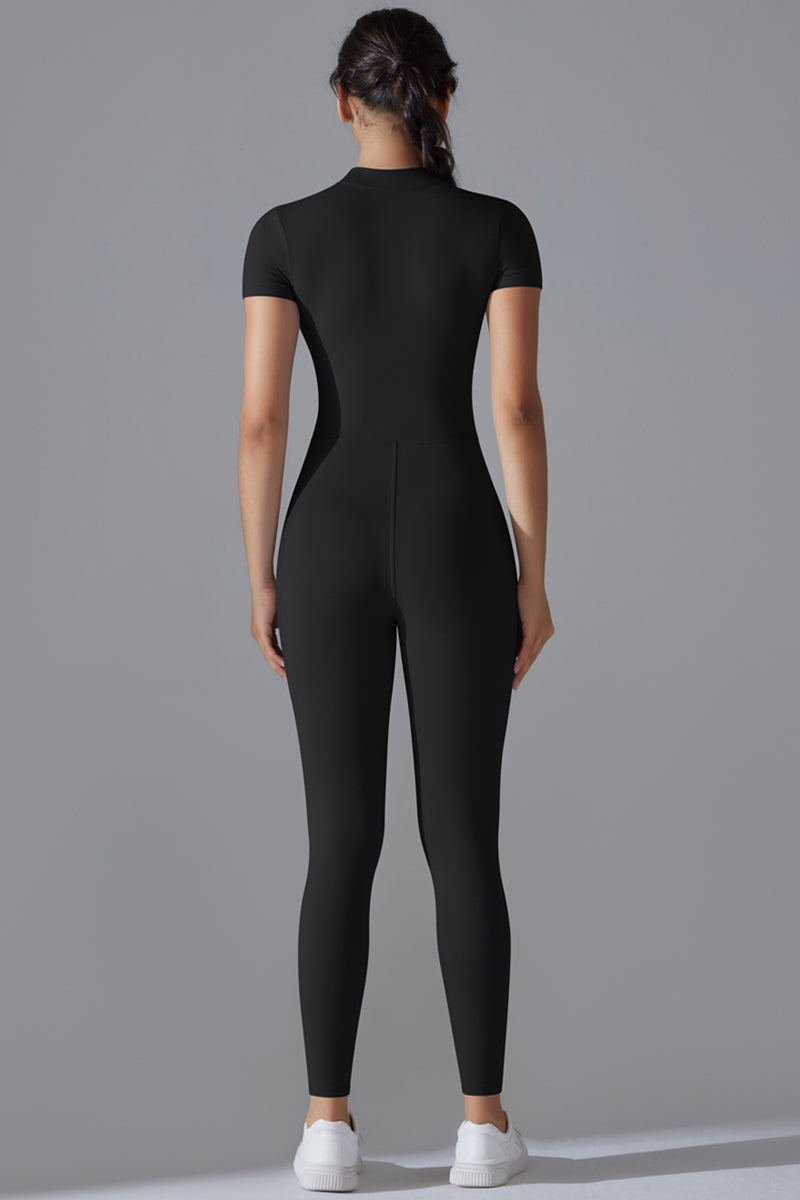 Seamless Women'S Half Zip Short Sleeve Jumpsuit