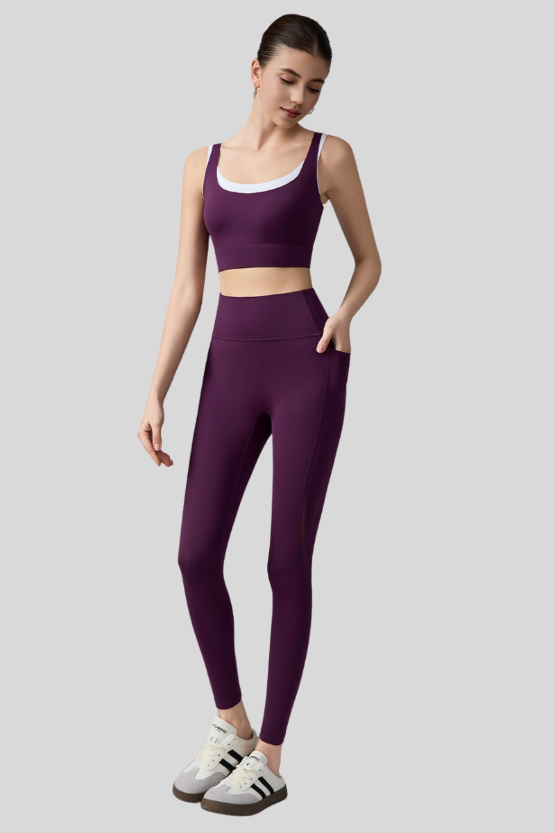 Women's Athletic Set:Color-Block Bra And Mesh-Panel Leggings