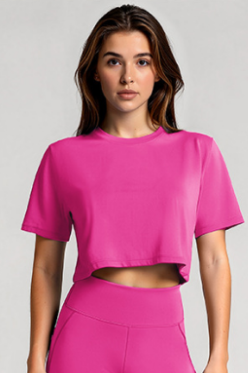 Women's Basic Crew Neck Loose Cropped Sports T-shirt