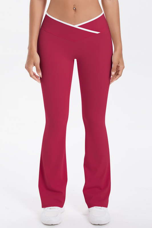 Women's Athletic Cross Waist Color Block Flare Pants