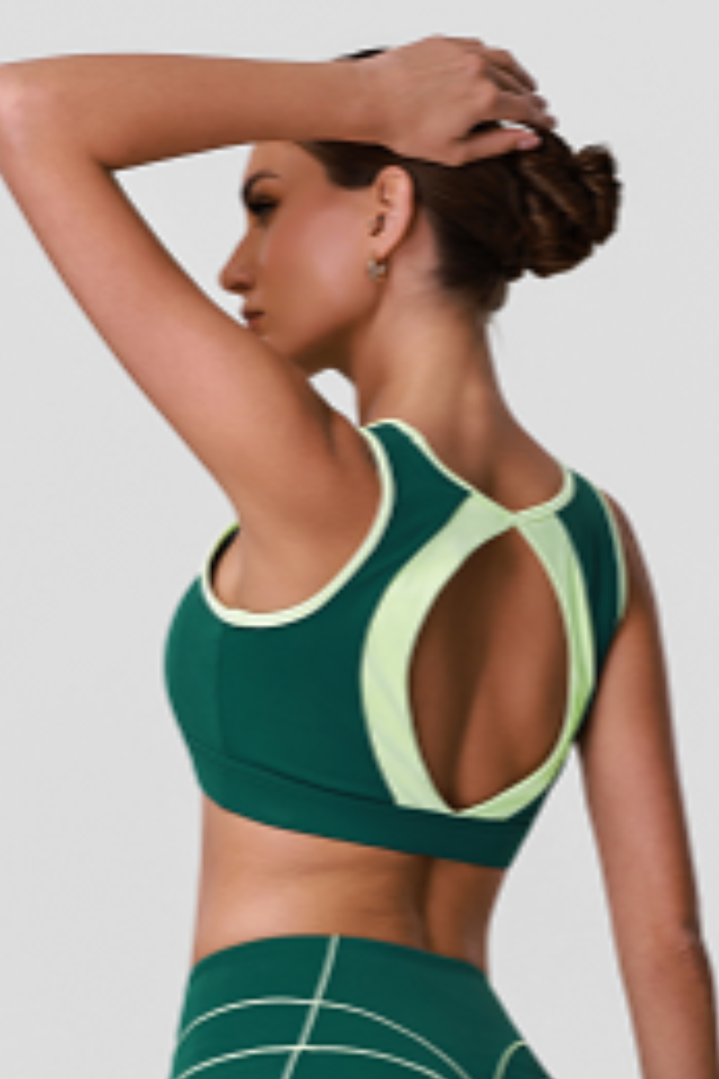 Women's Color Block Cutout Back Sports Bra