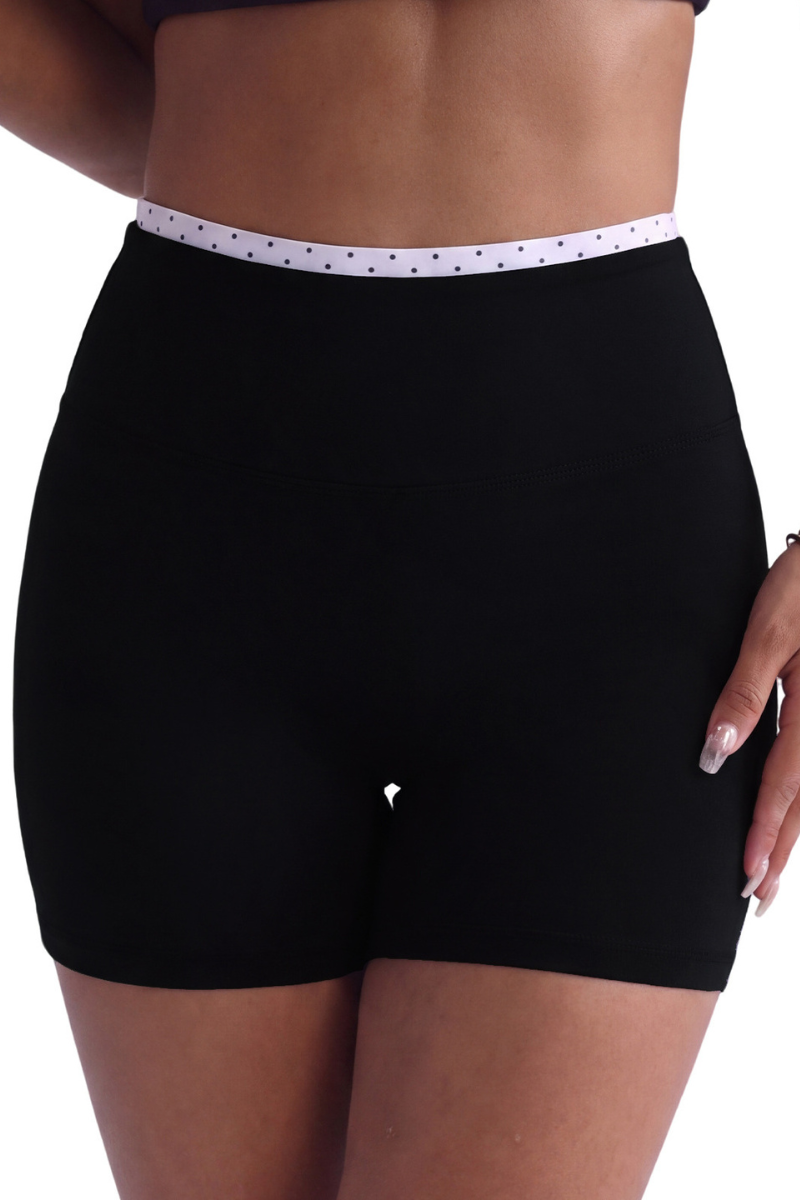Women's High-Waist Polka-Dot Waistband Biker Yoga Shorts