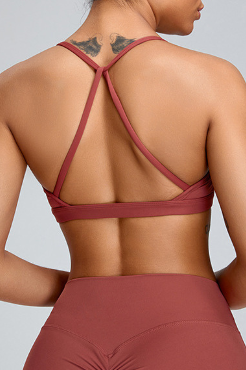 Women's Athletic Front Ruched Cross-Back Yoga Sports Bra