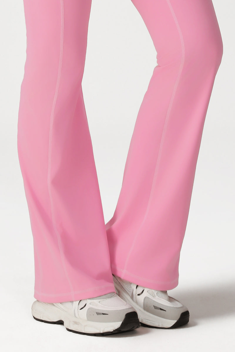 Women Cross Waist Flared Yoga Pants with Side Pocket