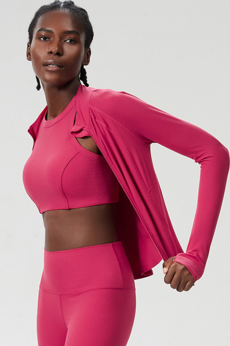 Women High-Neck Waist-Shaping Slim-Fit Yoga Built-In Pocket Running Workout Jacket