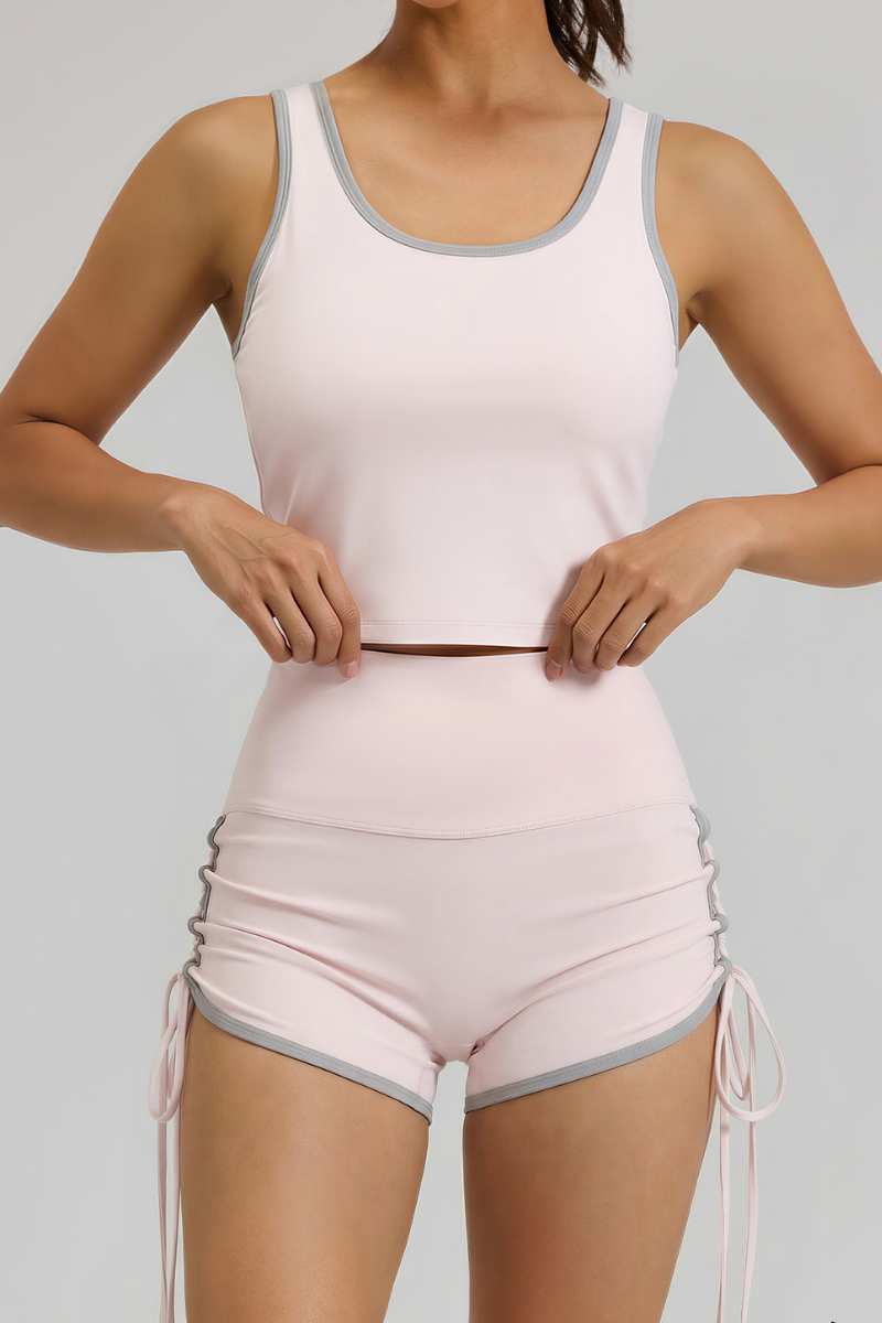 Women's Athletic Sets:Tank Top & Side Drawstring Yoga Shorts