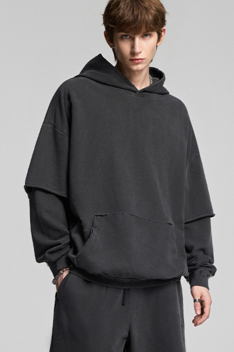 Faux two-piece hooded sweatshirt