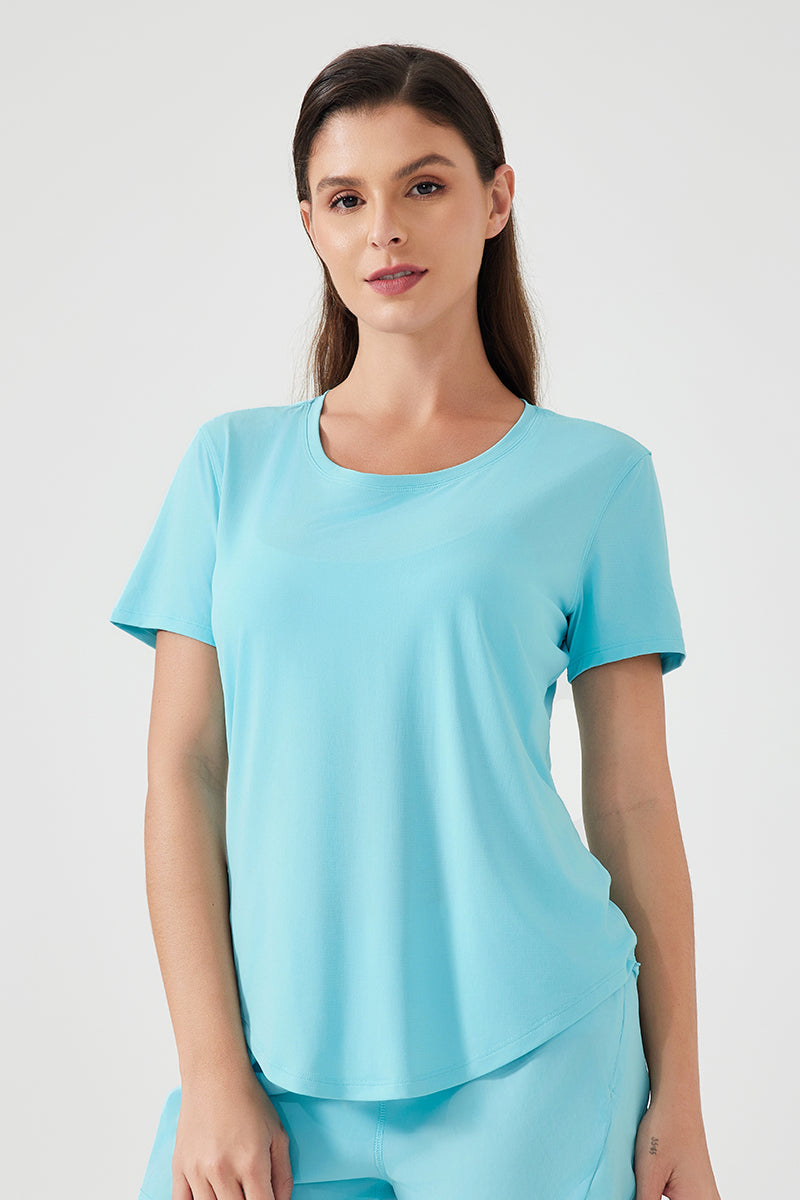 Women Lightweight Breathable Slim-Fit Quick-Dry Yoga Fitness Short-Sleeve Top