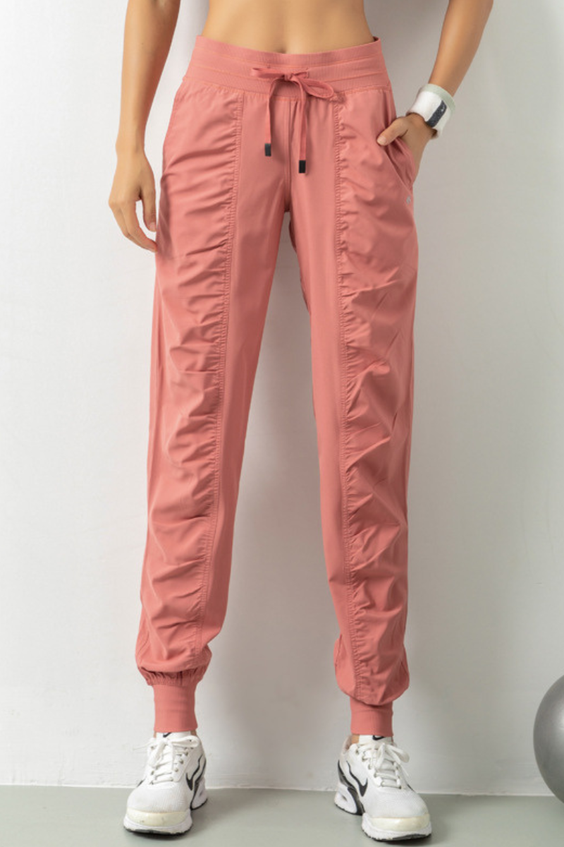 Women's Lightweig Drawstring Pocketed Ruched Side Joggers