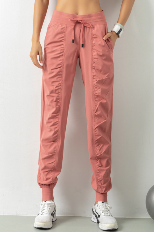 Women's Lightweig Drawstring Pocketed Ruched Side Joggers