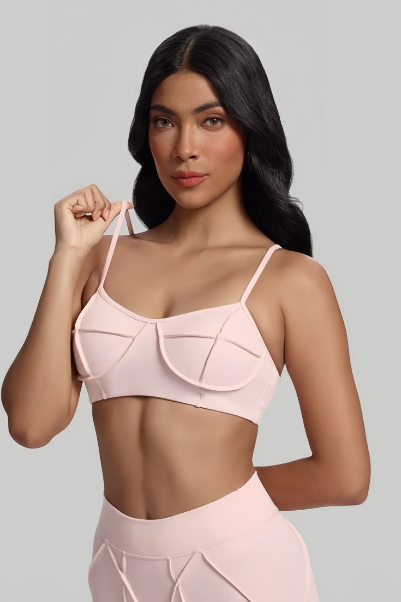Women's Adjustable Strap Padded Seam Detail Sports Yoga Bra