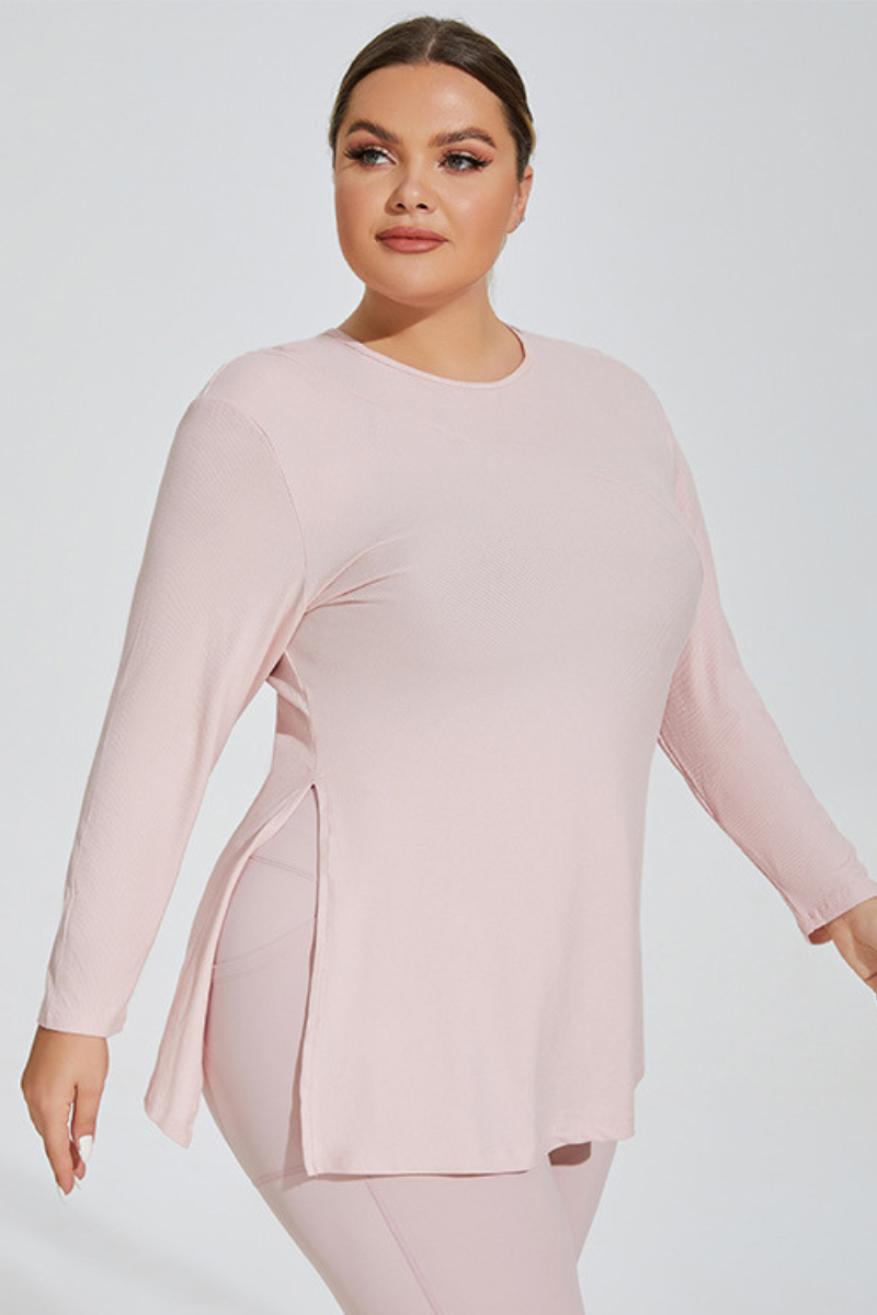 Plus Size Women's Side Slits Hooded Long Sleeve Top