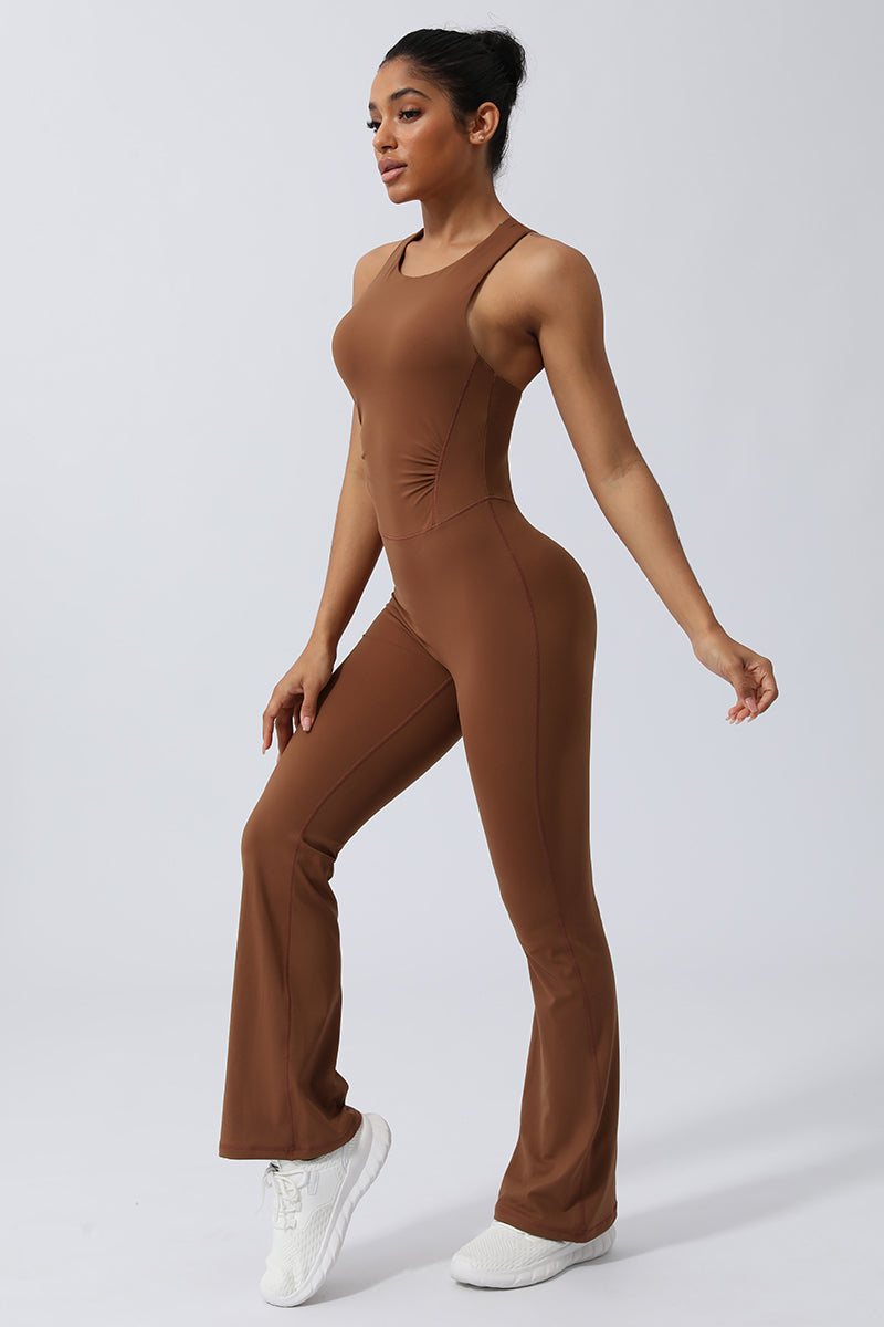 Women Criss Cross Back Sport Flare Jumpsuit