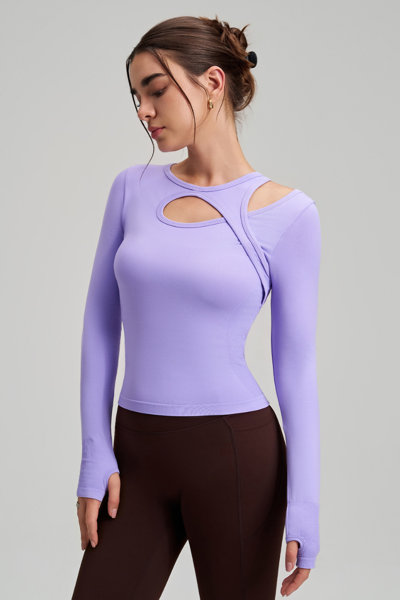 Asymmetrical structure, lacy yoga top