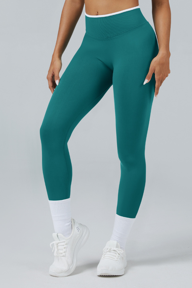 Women's Color Contrast Trim Seamless High Waist Yoga Leggings