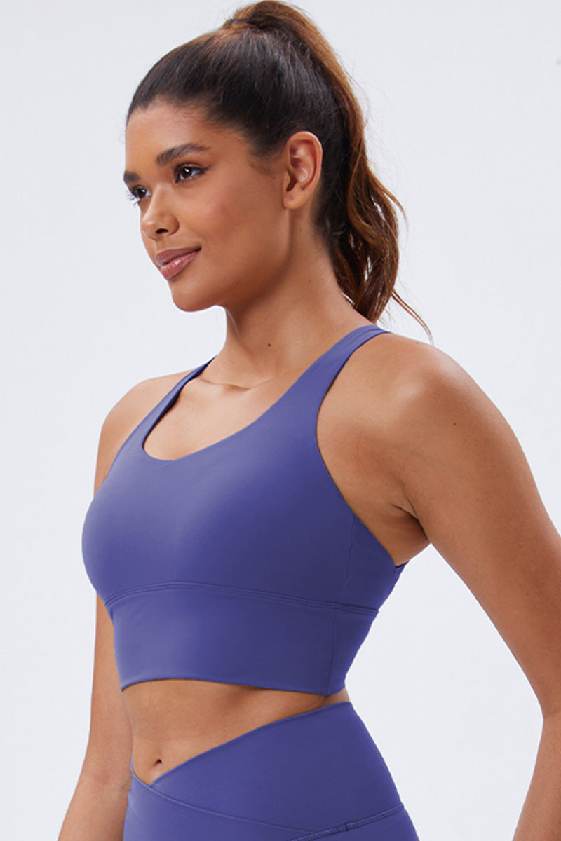 Women Eco-Friendly Fabric Gathering Cross Back Sports Running Fitness Yoga Bra