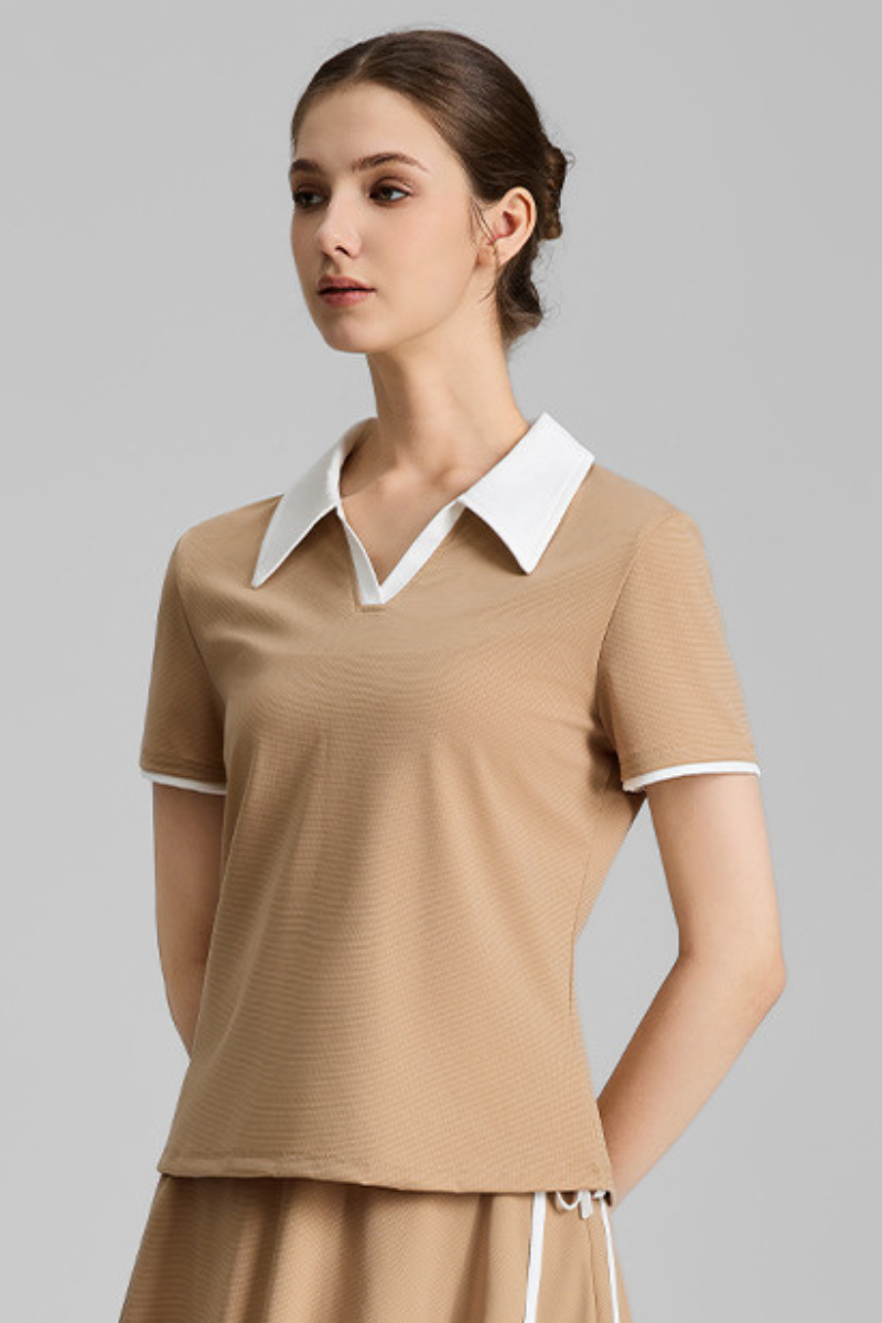Women's Color-Block Polo V-Neck Sports Tennis T-Shirt