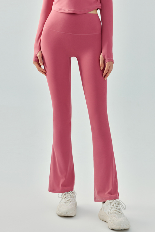 Women's Athletic High-Waisted Slim Fit Solid Flared Pants