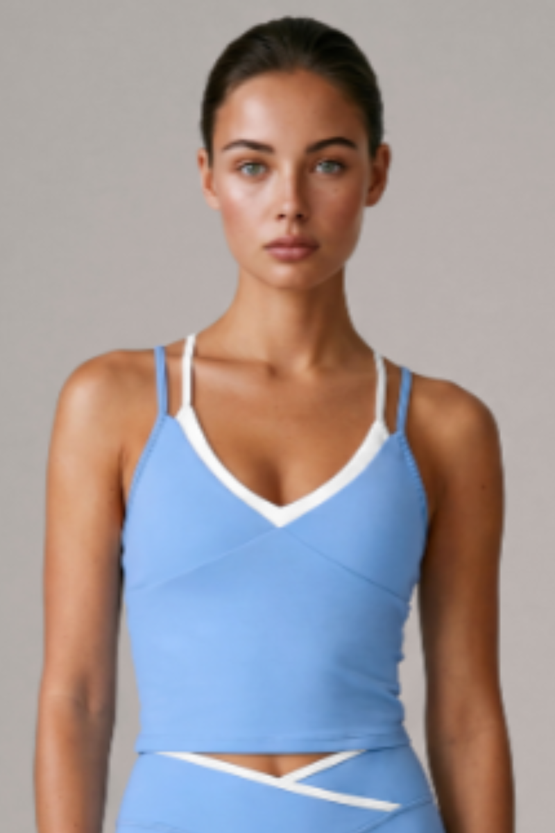 Women's Color Block Fake Two-Piece Sports Cami Tank Top