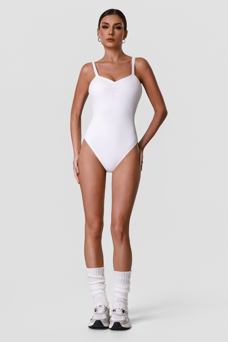 Women's Athletic V-Neck Ruched Double Strap Shaping Bodysuit