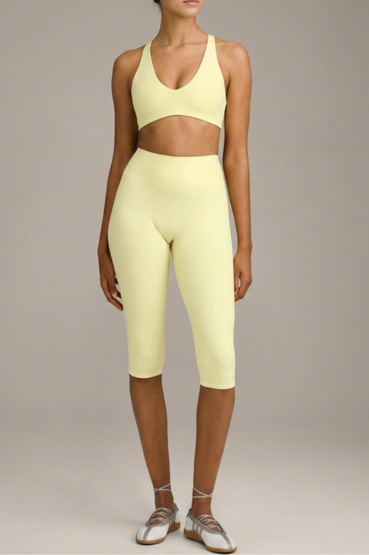 Women's Cross Adjustable Back V NeckBra And Capri Yoga Set