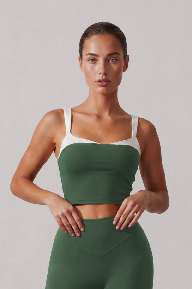 Women's Color Block U-Back Padded Sports Cropped Tank Top
