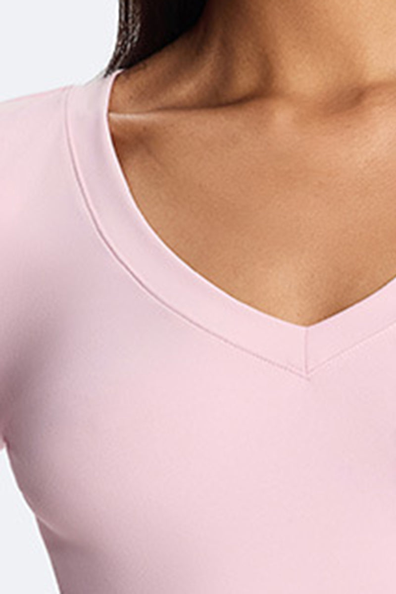 Women V-Neck Waist-Shaping Long Sleeve Fitness Top